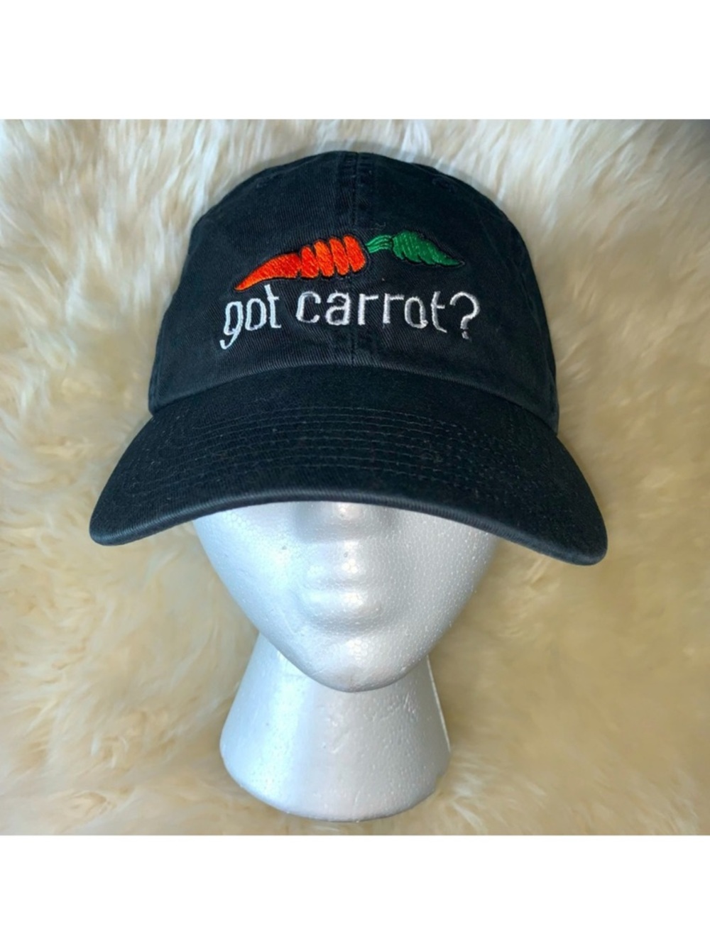 Equestrian Cap, Adjustable Back, Cotton, “Got Carrot”, Black, VGUC